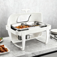 Set Perlengkapan Prasmanan Chafing Dish Stainless Steel Putih/Hitam Kelas Atas Grosir, Sistem Pemanas Alkohol Roll Top, Kontrol Suhu, Hemat Energi