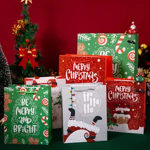 Hadiah Natal Tas Kraft dengan Pegangan Anak Laki-laki dan Perempuan Tas Permen Natal Tas Kertas Goody