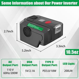 Convertisseur de puissance pour batterie <span class=keywords><strong>Ryobi</strong></span> 40V 200W DC 18V vers AC 110V 220V Convertisseur d'alimentation avec port USB Type C PD3.0 Lumière LED - Product Image 3