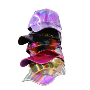 2024 nueva gorra reflectante de cuero láser tendencia de moda gorra de béisbol de cuero de color degradado