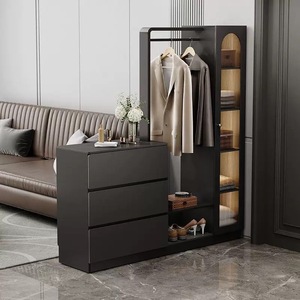 Armadio Moderno in MDF con 3 Cassetti e Ante <span class=keywords><strong>Scorrevoli</strong></span>, Guardaroba Salvaspazio con Appendiabiti per Camere Piccole - Product Image 1