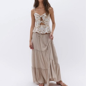 Top en coton lin personnalisé de haute qualité, imprimé hawaïen, à découpes, à volants, style camisole - Product Image 4