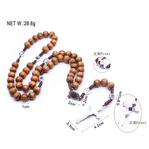 Collier de prière en bois fait main avec croix, bijoux religieux unisexe, origine Yiwu - Product Image 4
