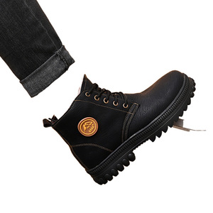 Men's Sheepskin Snow <b>Boots</b> Thick Wool Lined Winter Outdoor Leather <b>Boots</b> Mid Heel Front Laces Solid Color - Product Image 2