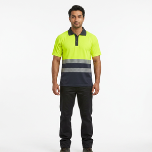Camiseta Polo de Alta Visibilidad Reflectante Antiestática Impermeable de Poliéster Clase 2 Ropa de Trabajo de Seguridad Amarilla con Rayas Negras de Manga Corta - Product Image 1