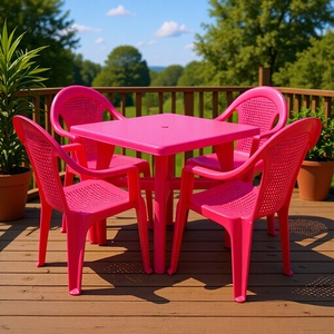 <b>Plastic</b> Garden <b>Table</b> And Chair Set 70x90 Cm For <b>Outdoor</b> Use Adults Contemporary Design Polyethylene Material - Product Image 1
