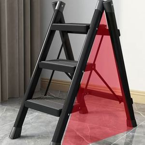 Pieghevole con 3 gradini con scaletta pieghevole con scaletta a mano a pedale largo per casa uscita antincendio interna moderna libreria nera con scala - Product Image 1