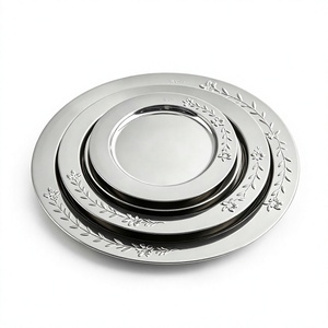 Assiette de service en métal argenté, acier inoxydable, passe au lave-vaisselle, pour mariage, dîner, dessert. - Product Image 1