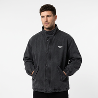 Blouson décontracté streetwear pour homme, enduit, hiver, ODM, en coton biologique 100% lavé, fermeture éclair, col rabattable, poignets élastiques, échantillon économique