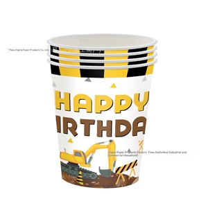 Vaisselle de fête d'anniversaire sur le thème des engins de chantier pour garçon, décorations jaunes d'excavatrice, plateaux en papier ronds/carrés, gobelets, serviettes jetables - Product Image 4