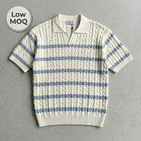 Pull en tricot torsadé rayé pour homme, manches courtes, col en V, coton, style décontracté, respirant, style preppy, printemps