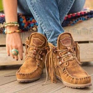 Bottines en daim pour femmes, à lacets, bout rond, avec pompon, talon compensé, doublure en polaire, bottines d'automne - Product Image 2