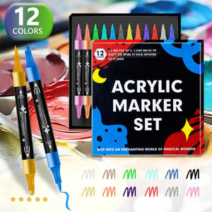 Marcadores artísticos acrílicos de dos cabezas al por mayor, 6 colores, tinta borrable por aire, punta de pincel oblicua, dibujo infantil de plástico de cabeza suave - Product Image 6