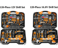 Kit d'outils de perçage sans fil au lithium-ion de 120 pièces, tournevis électrique rechargeable, boîte à outils combinée pour la maison