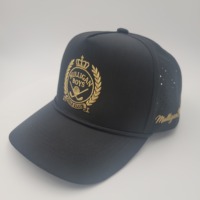 Gorras de Golf Deportivas Negras Personalizadas Unisex al por Mayor, Estructuradas, de Tela de Rizo, Nailon, con Logotipo Bordado, 5 Paneles, Transpirables