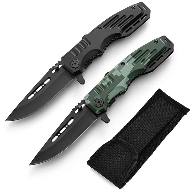 Hot Selling Camouflage Handvat Zwart Coating Mes Aluminium Handvat Survival Tactiek Opvouwbare Zakmes Outdoor Kampeermes