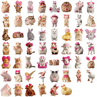 54 pegatinas de vinilo impermeables con diseño de animales y lazos rosas de dibujos animados para guitarra, cuaderno, equipaje, regalo DIY