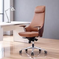 Chaise de bureau luxueuse, ergonomique, en cuir véritable, à dossier haut, avec fonction de réglage de la hauteur et de rotation.