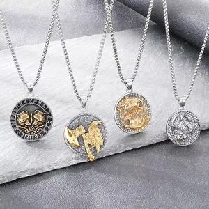 Collana <span class=keywords><strong>con</strong></span> Pendente a Testa di <span class=keywords><strong>Lupo</strong></span> Nordico in Acciaio Inossidabile, Stile Hip Hop Vichingo Vintage, Accessori Religiosi da Uomo, Vendita all'Ingrosso - Product Image 1