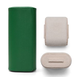 Étui de voyage portable haut de gamme pour montres, 3 emplacements, en cuir grainé vert avec intérieur en daim crème, boîte de rangement pour montres automatiques - Product Image 3