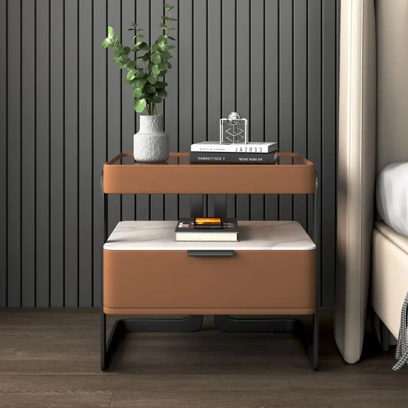 Modern Simple All Solid Wood Master Bedroom Storage Cabinet Rock Slab Countertop Nightstand
