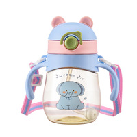 Portable bébé paille bouteille d'eau poignées sangle dessin animé motif sans BPA silicone PP matériel enfant en bas âge tasse pour l'école 0-12 mois
