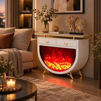Cheminée électrique contemporaine autoportante avec meuble en pierre, 7 couleurs LED, 2 tiroirs, thermostat réglable