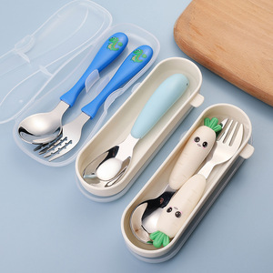 304 acier inoxydable bébé complément alimentaire cuillère fourchette ensemble enfants Portable Ins vaisselle haute valeur radis cuillère fourchette couverts ensemble - Product Image 4