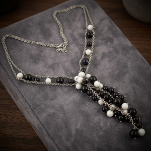 Collier chaîne pour pull en argent 925 avec perles noires et blanches pour femme Art Palace ABDN-20057 – Bijou élégant et tendance pour les soirées - Product Image 2