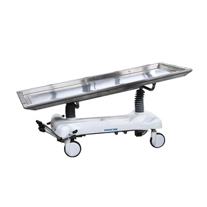 Brancard hydraulique manuel réglable en hauteur, <span class=keywords><strong>chariot</strong></span> mortuaire avec plateau en acier inoxydable 304 pour utilisation en morgue - Product Image 2