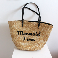 Sac de plage en paille brodé, sac fourre-tout tissé à la main en paille, grande capacité, pour les vacances, sac à bandoulière