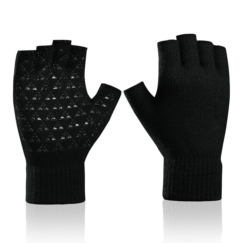 Оригинальные Нескользящие зимние теплые варежки унисекс на полпальца эластичные вязаные перчатки без пальцев