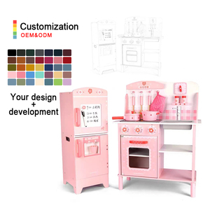 Brinquedos de Cozinha Estilo Quente Simulação Casa de Brincar Cozinha de Madeira Sólida Rosa Brinquedo Refrigerador Conjuntos de Cozinha Montessori Brinquedos Educativos - Product Image 1