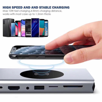 Hub Tipe C Dengan Pengisian Daya Nirkabel 10 in 1 13 in 1 15 Port Hub Tipe-C Dengan Sd Tf Rj45 Audio 3.5 untuk Laptop 15-in-1 Usb-c Hub