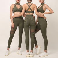 YNSEA Ensemble de sport sans couture pour le yoga et la gym, comprenant un legging en mesh à col halter et un soutien-gorge de sport à dos croisé