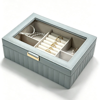 Boîte de rangement à bijoux en cuir PU grainé, avec couvercle à rabat et fenêtre transparente, organisateur multi-compartiments, personnalisable avec logo OEM/ODM, pour coiffeuse à domicile