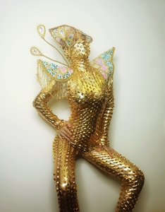 XINRONG Disfraz de Guerrero Alienígena Dorado para Mujer, Mono Sexy para Actuaciones en <span class=keywords><strong>Discotecas</strong></span>, Conjuntos con Pedrería para Baile de Salón - Product Image 6