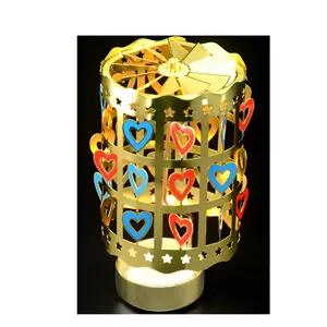 Factory Custom Gold Roestvrij Staal Hartvormige Roterende Lantaarn Kaars Houder Voor Home Decor