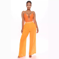 Vrouwen Doorzien Boho Wijde Pijpen Hoge Taille Broek Strand Lange Losse Mesh Doorschijnende Broek Bikini Bodem Cover-Up Strandkleding