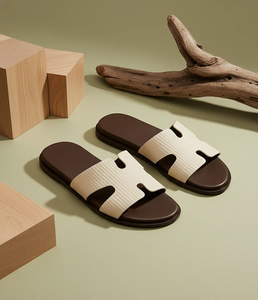 Claquettes en cuir décontractées pour hommes avec semelle extérieure en caoutchouc antidérapante, durables, confortables et élégantes pour la maison, l'extérieur et les voyages - Product Image 1