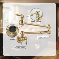 Robinet de cuisine professionnel mural, double articulation, pliable, en laiton, plaqué or, pour eau froide, avec remplisseur de casseroles