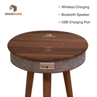 Table basse avec haut-parleur pour téléphone portable connecté à 3 pieds en MDF avec recharge rapide sans fil 15w