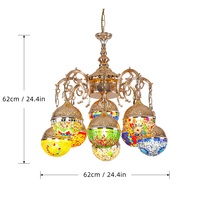 Lustre LED 8 lumières en mosaïque turque avec cadre en fer, lampe suspendue marocaine vintage, verre teinté fait main, bronze antique