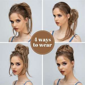 FQ06 Perruque longue en cheveux humains, queue de cheval, avec mécanisme à fil haute température, pour femmes, pour chignons, aspect naturel - Product Image 4