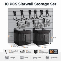 Lot de 10 organiseurs de rangement muraux pour garage, crochets robustes, paniers en fil de fer, sacs en maille, vis de fixation écologiques, noir