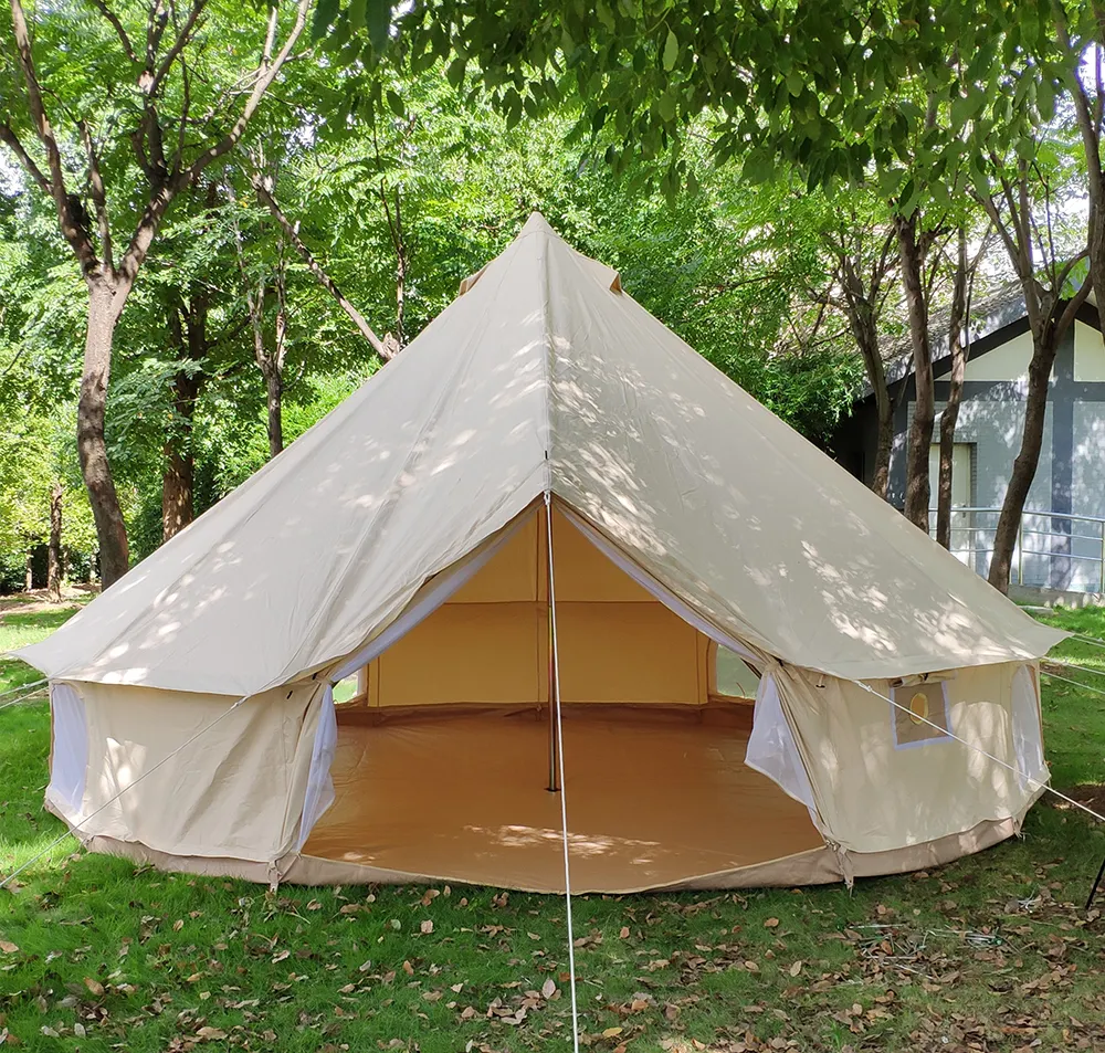 Outdoor Camping Bell Tent Yurt House Glamping Tent Luxury Mongolian Yurt Cot Waterproof Cotton Canvas For Tent With Stove Jack