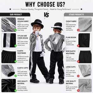 Costume Michael Jackson pour enfants, vêtements d'Halloween pour garçons, style hip-hop des années 80, performance sur scène, cosplay - Product Image 3