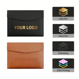 Custom Logo PU Leather <b>Document</b> Pouch Meeting <b>Document</b> Bag Organizer Minimalist Contract Holder Waterproof <b>A4</b> File <b>Folder</b> - Product Image 3