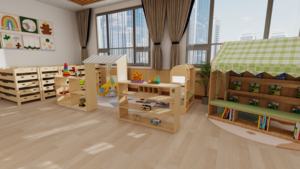 خزانة ألعاب خشبية للأطفال عالية الجودة ، خزانة ثلاثية الشبكة ، رف كتب إبداعي لمجلات من ثلاث شبكات - Product Image 6