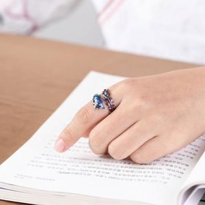Anillos de Pareja Estilo Chino, Anillo de Esmalte con Dragón y Fénix, Joyería Cloisonné, Anillo de Dragón y Fénix Voladores - Product Image 2